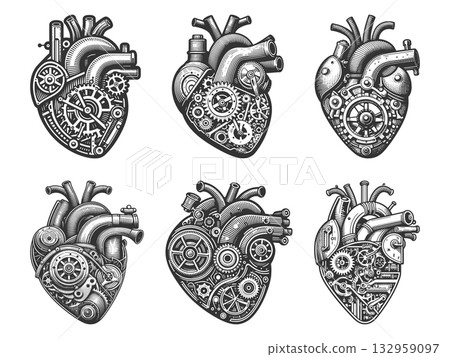 Mechanical Steampunk Heart set vector collection 132959097