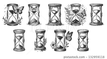 Hourglass engraving set vector collection 132959118