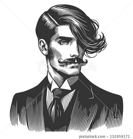 Stylish Man with Mustache and Long Hair vector Stylish Man with Mustache and Long Hair vector 132959171
