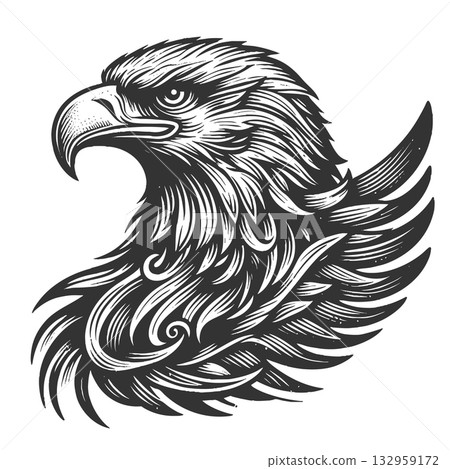 eagle emblem with patriotic theme engraving vector 132959172