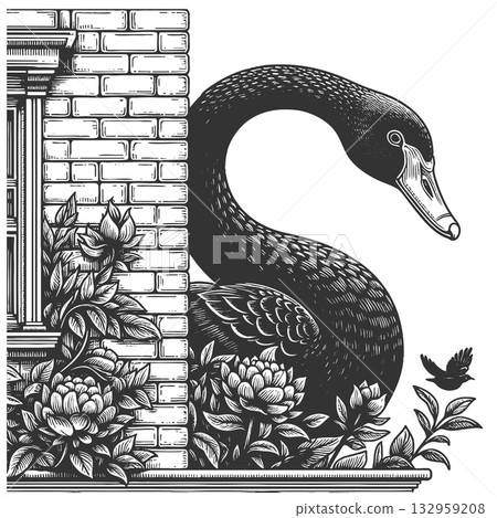 Giant Black Swan Unexpected Visitor Metaphor 132959208