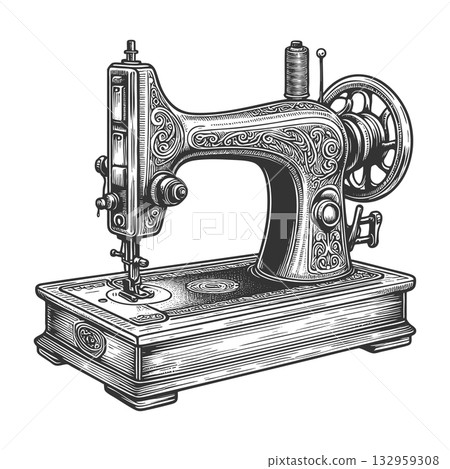 Vintage Sewing Machine sketch raster 132959308