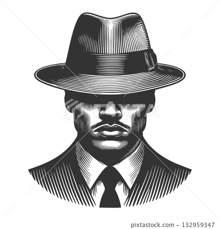 Mysterious Gangster in Vintage Suit and Hat raster Mysterious Gangster in Vintage Suit and Hat raster 132959347