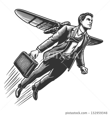 Businessman Flying with Mechanical Wings vector Businessman Flying with Mechanical Wings vector 132959348