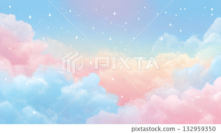 Dream cute sky background with pastel colored clouds and shining stars Dream cute sky background with pastel colored clouds and shining stars 132959350