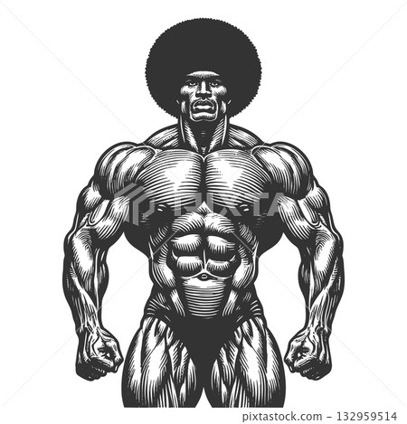 Muscular Man Flexing engraving raster illustration Muscular Man Flexing engraving raster illustration 132959514