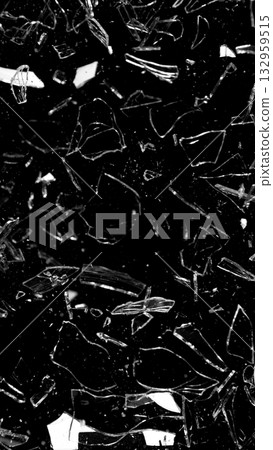 Freeze Motion Shot of Breaking Real Glass Isolated on Black Background 132959515