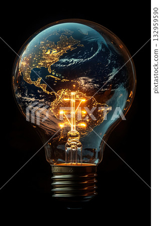 Light bulb shaped like planet Earth symbolizes ecological awareness and sustainability efforts Light bulb shaped like planet Earth symbolizes ecological awareness and sustainability efforts 132959590