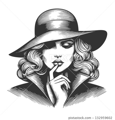 Romantic Woman with Hat vector illustration 132959602