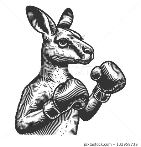 Muscular Boxing Kangaroo engraving raster Muscular Boxing Kangaroo engraving raster 132959739