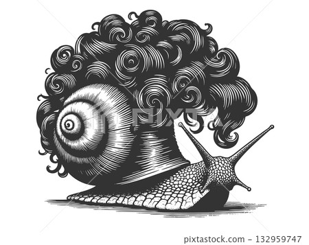 Snail with Curly Hairstyle vector illustration 132959747