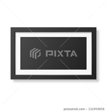 Vector 3d Realistic Horizontal Blank Black Picture Frame, Isolated. Minimal Photo Frame for Poster, Artwork, Photography, Gallery, Interior, Wall Decoration Design Template 132959856