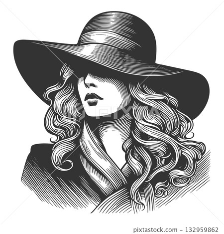 Mysterious Woman in Wide-Brimmed Hat vector 132959862