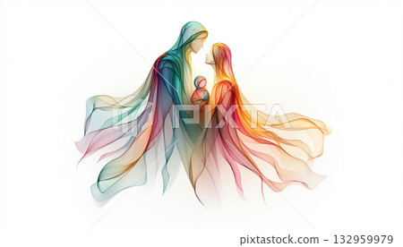 Holy Family represented by soft silk floating gently in the background. Christmas time Holy Family represented by soft silk floating gently in the background. Christmas time 132959979