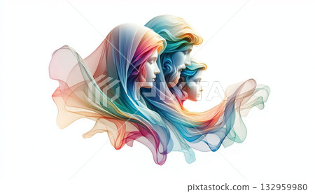 Holy Family represented by soft silk floating gently in the background. Christmas time Holy Family represented by soft silk floating gently in the background. Christmas time 132959980