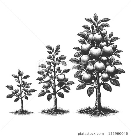 Growth Stages of Apple Trees sketch vector 132960046