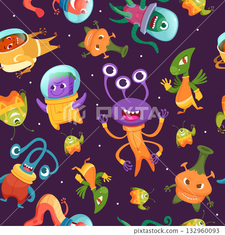Alien pattern. cartoon ufo characters on seamless background Alien pattern. cartoon ufo characters on seamless background 132960093