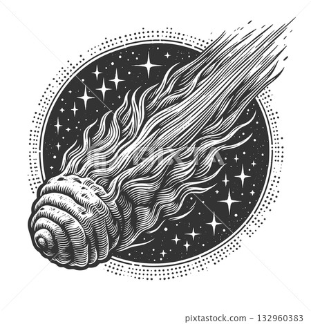 Fiery Meteor Streaking Across the Night Sky  132960383