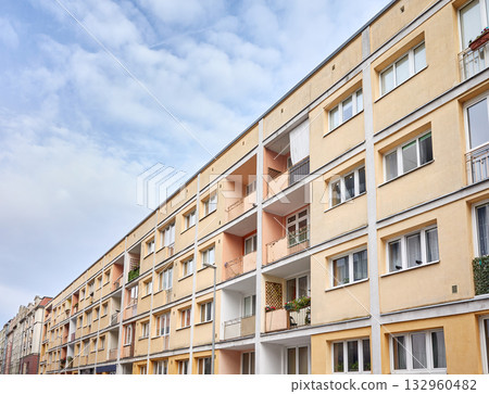 Facade of a residential building in Szczecin, Poland. Facade of a residential building in Szczecin, Poland. 132960482