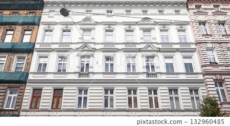 Facades of old residential buildings in Szczecin, Poland. Facades of old residential buildings in Szczecin, Poland. 132960485