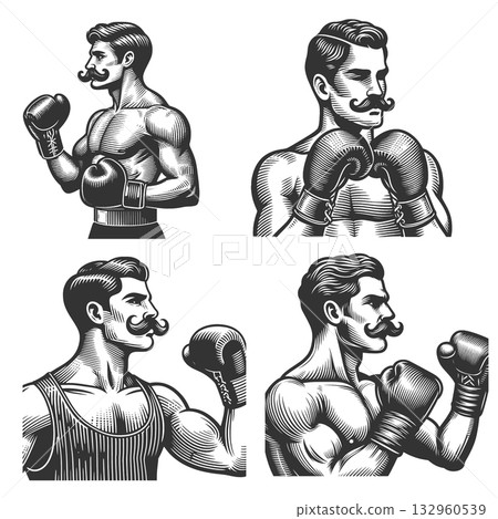 Boxer engraving set vector collection 132960539