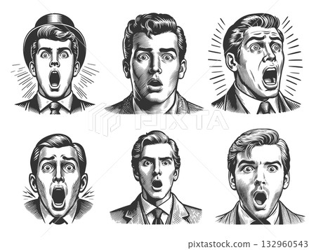 Surprised and Shocked Male Faces set vector Surprised and Shocked Male Faces set vector 132960543
