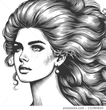 Woman with Exaggerated Voluminous Hair raster 132960683