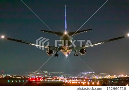 Airplane | Night landing | Airport night view 132960716