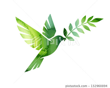 Dove of peace abstraction with a twig. Hand drawn. Not AI, vector illustration. Dove of peace abstraction with a twig. Hand drawn. Not AI, vector illustration. 132960894