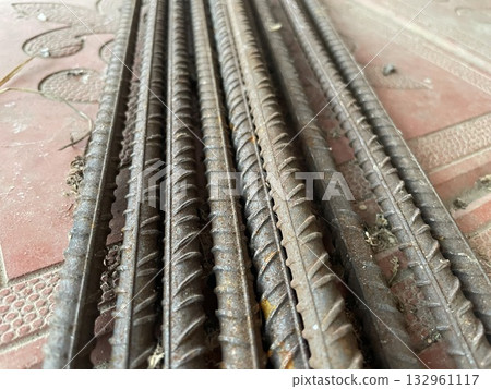 Black metal rebar pieces lying outside Black metal rebar pieces lying outside 132961117