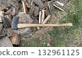 Chopping slab firewood for stove ignition 132961125