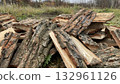 Chopping slab firewood for stove ignition 132961126
