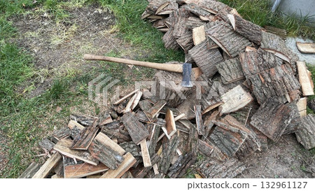 Chopping slab firewood for stove ignition Chopping slab firewood for stove ignition 132961127