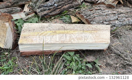 Chopping slab firewood for stove ignition Chopping slab firewood for stove ignition 132961128