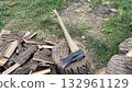 Chopping slab firewood for stove ignition 132961129