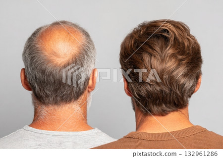 Comparison of Thinning and Thick Hair on Men's Heads Comparison of Thinning and Thick Hair on Men's Heads 132961286