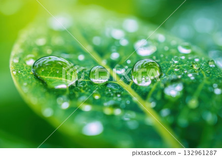 Close-up of leaf with water droplets Close-up of leaf with water droplets 132961287
