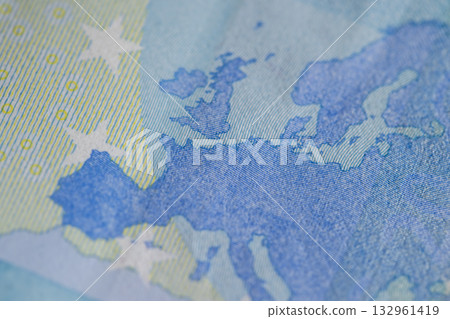 Details of the blue twenty euro banknote of the European Union , part of the genuine 20 euro blue banknote, close up Details of the blue twenty euro banknote of the European Union , part of the genuine 20 euro blue banknote, close up 132961419