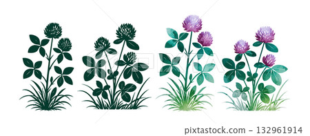 Clover set. St. Patrick's Day. Beautiful flower Hand drawn. Not AI, vector illustration. Clover set. St. Patrick's Day. Beautiful flower Hand drawn. Not AI, vector illustration. 132961914