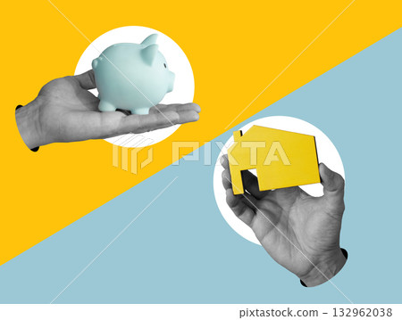 Saving money for home investment. Mortgage planning and financial goals. 132962038