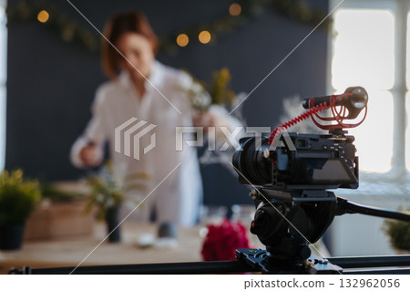 Content creator recording video tutorial for social media. Content creator recording video tutorial for social media. 132962056