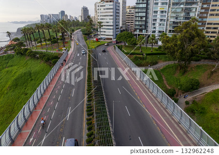 Aerial view of the Villena Rey Bridge in Miraflores. 132962248
