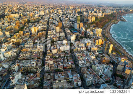 Aerial view of Miraflores and its boardwalk in Lima. Aerial view of Miraflores and its boardwalk in Lima. 132962254