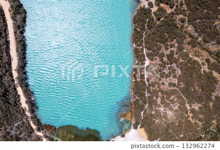 Aerial view of the Llanganuco Lagoon, Ancash. 132962274