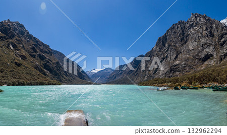 Aerial view of the Llanganuco Lagoon, Ancash. Aerial view of the Llanganuco Lagoon, Ancash. 132962294