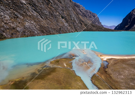 Aerial view of the Llanganuco Lagoon, Ancash. Aerial view of the Llanganuco Lagoon, Ancash. 132962313