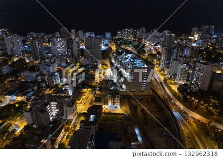 Excellent night aerial view of Via Expresa Luis Bedoya Reyes in the city of Lima, Excellent night aerial view of Via Expresa Luis Bedoya Reyes in the city of Lima, 132962318