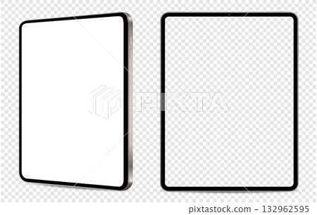 Realistic tablet computer mockup. Front and side view with white and empty screen on transparent background. Realistic tablet computer mockup. Front and side view with white and empty screen on transparent background. 132962595