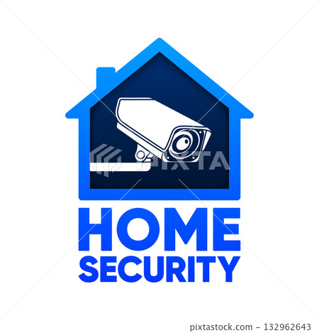 Home Security banner. Security House Lock. Smart home. Security camera icon, video surveillance, cctv sign. Vector illustration. 132962643