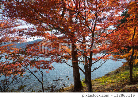 群馬縣榛名山秋天的榛名湖 132963119